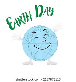 A postcard for the Earth Day holiday. The character is a Happy land. Isolated Vector