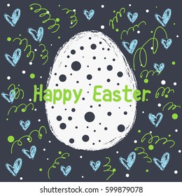 Postcard to Easter. banner or print with  hand drawn text. poster drawing with imitation of chalk sketch