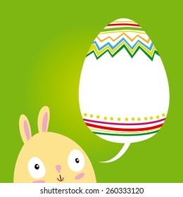 Postcard with Easter bunny. Background. Pattern. Flower and richly decorated eggs.