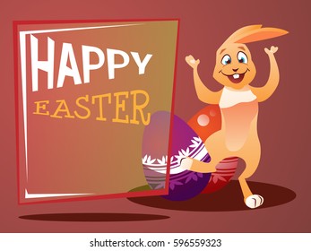 A postcard with an Easter bunny and an egg. Beautiful festive background vector illustration.