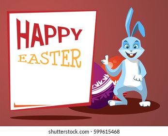 A postcard with an Easter bunny and an egg. Beautiful festive background vector illustration.
