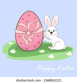 Postcard Easter Bunny with a gift.