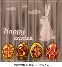 Postcard Easter eggs with rabbit, vector illustration