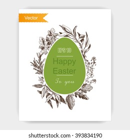 Postcard with Easter.
Vector background sketch herbs.
