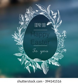 Postcard with Easter.
Vector background sketch herbs.