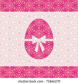 Postcard with egg which consist of pink texture. Vector illustration.