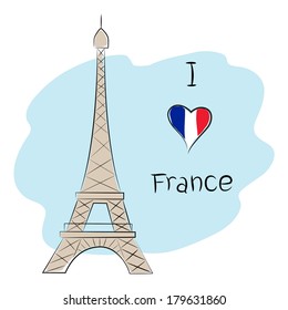 postcard from the Eiffel tower and the inscription "I love France"
