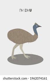 Postcard with emu. Australian ostrich. Vector illustration.