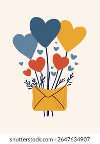  postcard envelope with floating hearts