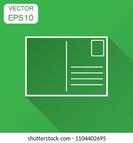 Postcard envelope icon. Vector illustration with long shadow. Business concept postal postcard wheel pictogram.