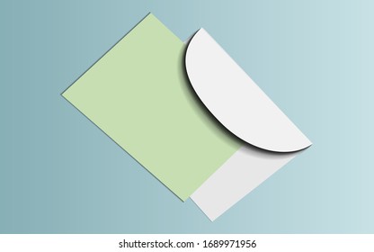 Postcard with envelope on a light background. mockap, branding, presentation. Isolated vector object. EPS 10.