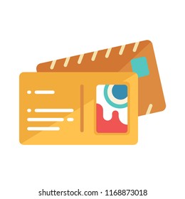 Postcard with envelope vector illustration in flat color design