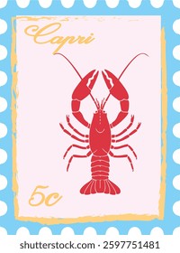 Postcard Europe fruit lobster euro postcards stamp cherrys wavy lemon Trending Graphic Tee t-shirt logo slogan artwork typography tote badge emblem crest
