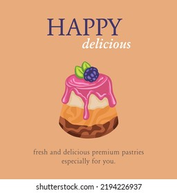 Postcard exclusive sweet pastries with raspberries vector