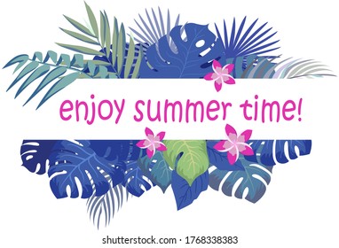 Postcard with exotic leaves. poster, invite. Vector decorative greeting card