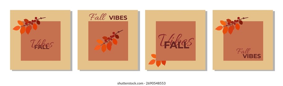 Postal. Vibras de otoño.  Postal de otoño. Mini cartel. Sentimiento de otoño. Ilustración vectorial.