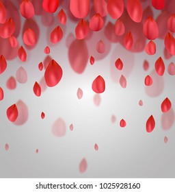 Postcard with falling red petals. Vector cover for invitations, banners and your design