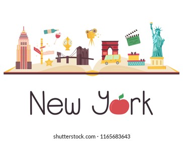 Postcard with famous New York destination and attractions