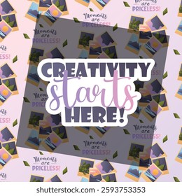 A postcard featuring photo prints of landscapes and portraits. Perfect for creative projects, decoration, and advertising materials.  
