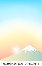 Postcard with the first sunrise and Mt. Fuji rising in the gradation sky.