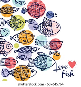 Postcard with fish and polka dot.