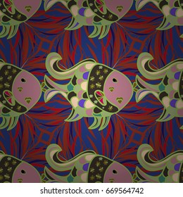 Postcard with fish. Vector illustration. Sea fish on colored background.