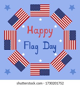 Postcard to the Flag Day of the United States of America. June 14th. Greeting card, poster or banner
