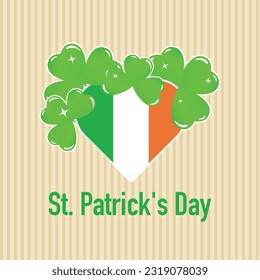 Postcard with the flag of Ireland and clover for St. Patrick's Day