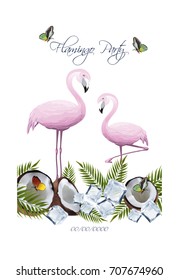 Postcard, flamingo banner