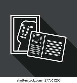 Postcard flat icon with long shadow, line icon