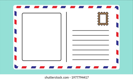Postcard flat template. Cian background. Vector editable
