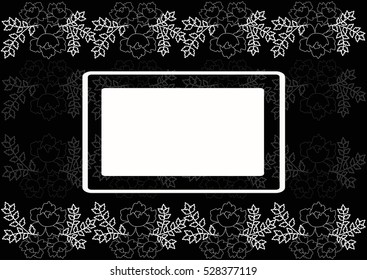 Postcard with a floral composition with space for text. Black and white drawing for wedding, marriage, bridal, birthday, Valentine's day.Vector illustration.