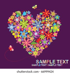 Postcard with floral heart shape