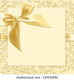 Postcard. Floral pattern, beige background, satin bow.