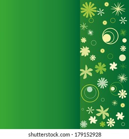 Postcard with floral pattern. Vector illustration on a green background.