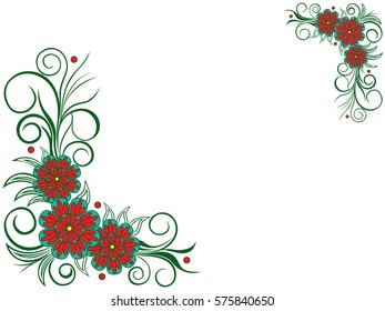 Postcard with floral sheet corner design, hand drawing vector illustration