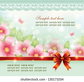 postcard with flower over green background