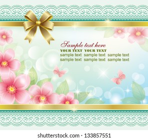 postcard with flower over green background