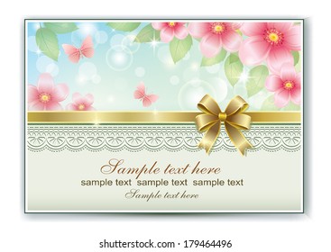postcard with flower over green background