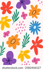 Postcard of flowers. Floral background, vector illustration. Contemporary art.