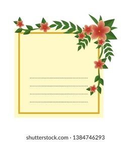 postcard with flowers and leafs decoration