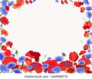 postcard with flowers of poppies and cornflowers