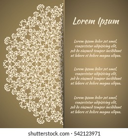 Postcard flyer, frame for congratulations on the wedding, Valentines Day, birthday, invitation, gratitude, celebration, Declaration of love. Vector gold, brown background with mandala drawing. eps10