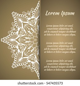 Postcard flyer, frame for congratulations on the wedding, Valentines Day, birthday, invitation, gratitude, celebration, Declaration of love. Vector gold brown background with mandala drawing. eps10