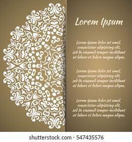 Postcard flyer, frame for congratulations on the wedding, Valentines Day, birthday, invitation, gratitude, celebration, Declaration of love. Vector gold brown background with mandala drawing. eps10