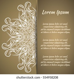 Postcard flyer, frame for congratulations on the wedding, Valentines Day, birthday, invitation, gratitude, celebration, Declaration of love. Vector Golden brown background and mandala drawing. eps10