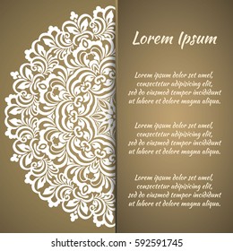 Postcard flyer, frame for congratulations on the wedding, Valentines Day, birthday, invitation, gratitude, celebration, Declaration of love. Vector golden brown background and mandala drawing. eps10