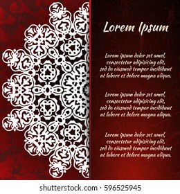 Postcard flyer, frame for congratulations on the wedding, Valentines Day, birthday, child, invitation, gratitude, celebration, Declaration of love. Vector red background with mandala drawing. eps10