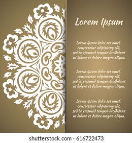 Postcard flyer, frame for congratulations on the wedding, Valentines Day, birthday, invitation, gratitude, celebration, Declaration of love. Vector gold brown background with mandala drawing. eps10