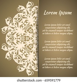 Postcard flyer, frame for congratulations on the wedding, Valentines Day, birthday, invitation, gratitude, celebration, Declaration of love. Vector gold brown background with mandala drawing. eps10